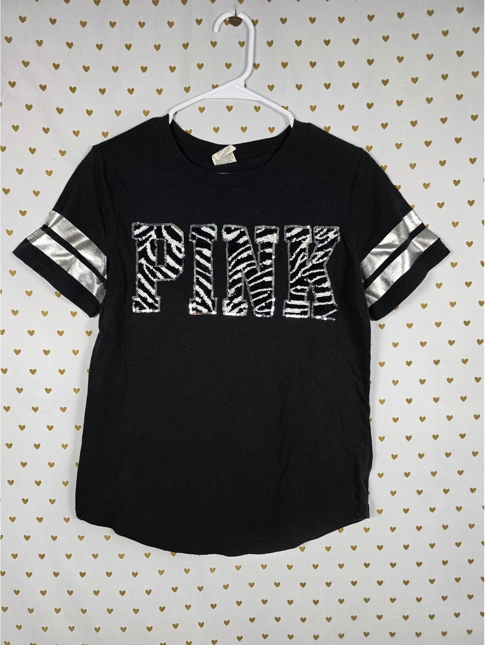 Victorias Secret PINK Zebra Bling Sequined Tee shirt MEDIUM